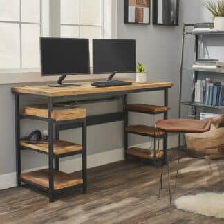 Modern computer workstation desk with cable management system, 48-inch engineered wood tabletop and metal frame, ideal for home office or professional setups