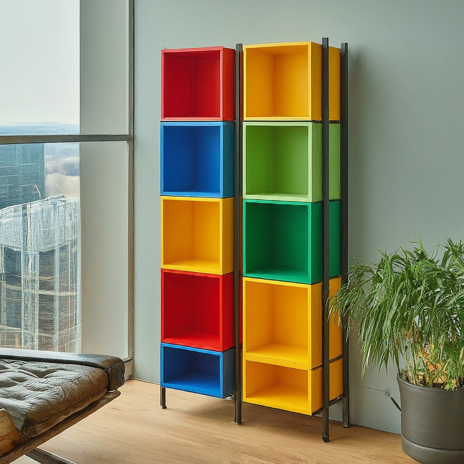 Modular racks with a rainbow gradient of colors. Buy office racks for