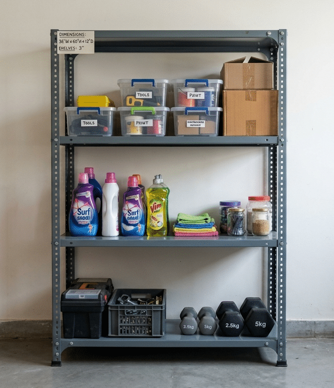 Steel shelving unit for home and office storage in Pune – easy assembly