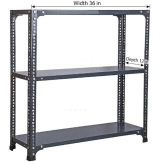 Small slotted-angle rack for Pune homes and offices. 36W × 36H × 12D inches,