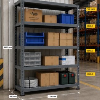 metal shelves rack, large size is our widest standard rack, purpose-built for industrial warehouses, large factories, and bulk storage operations across Pune