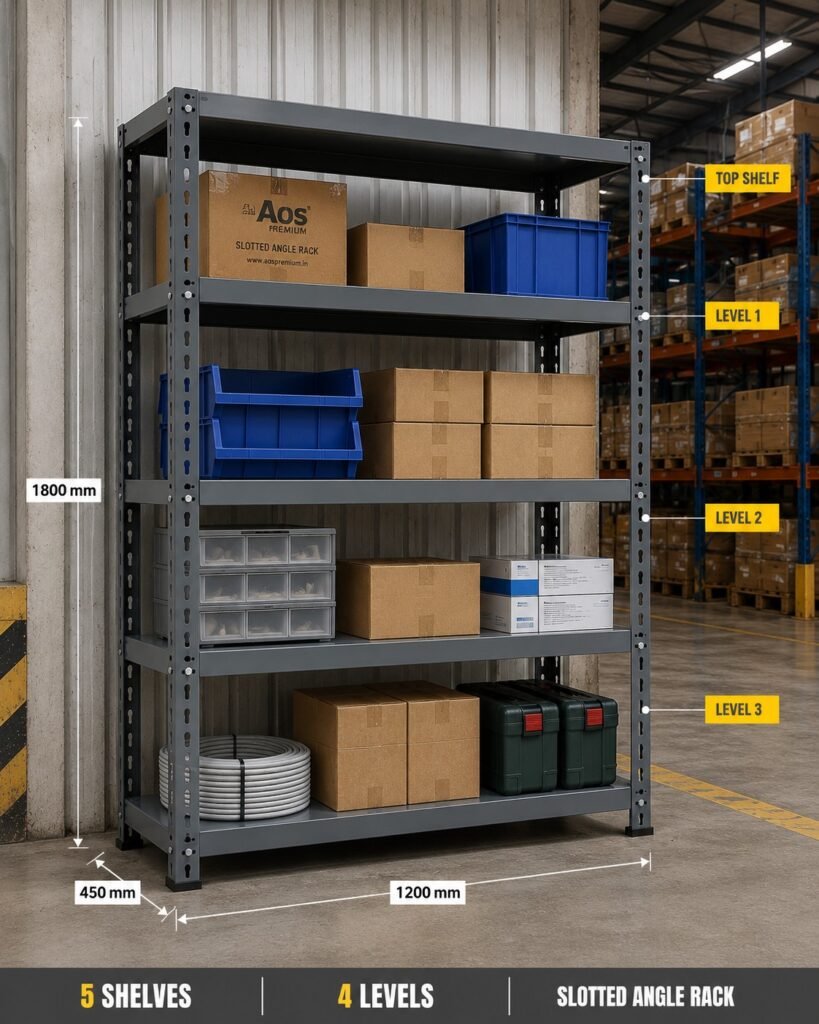 Slotted Angle Rack – Large | 48W × 78H × 18D inches | 5 Shelves