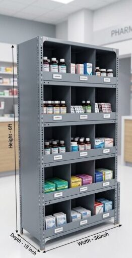 Medical shop storage racks Pune — 6ft height, 36 inch width, 18 inch depth pharmacy display rack